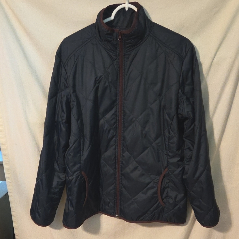Duluth Trading Co Quilted Jacket Navy Burgundy Trim Size Large